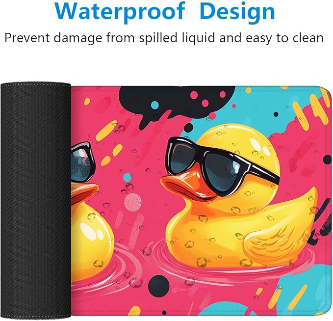 Kawaii Anime Cute Yellow Duck Extended Gaming Mouse Pad Mat with Stitched Edge Non-Slip Base for Office, Home, Computer & Laptop, 31.5"x11.8"