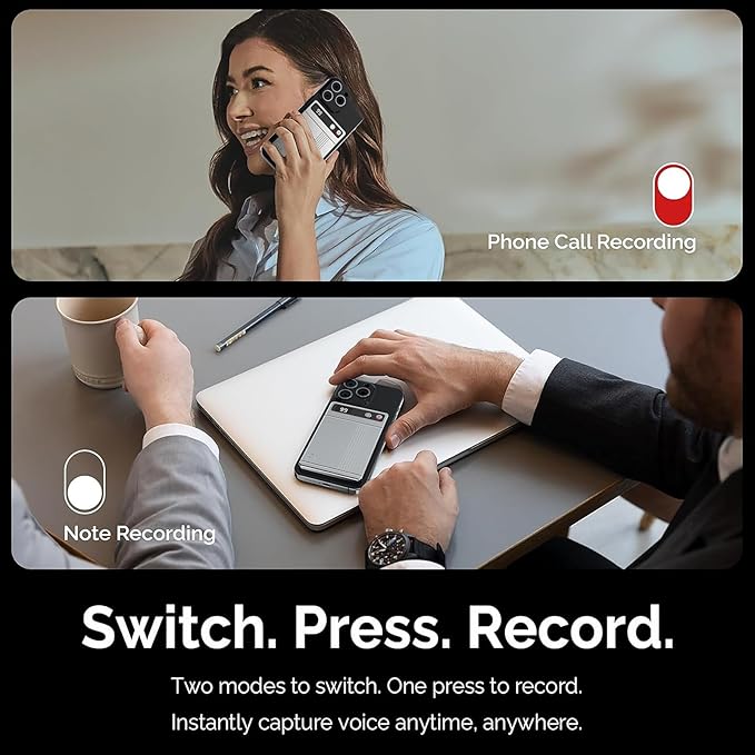 Ai Voice Recorder with Transcribe & Summarize, Note Voice Recorder Support 118 Languages, 64GB, Audio Recorder with App Control, Slim Ai Note Taking Device for Lectures, Meetings, Calls