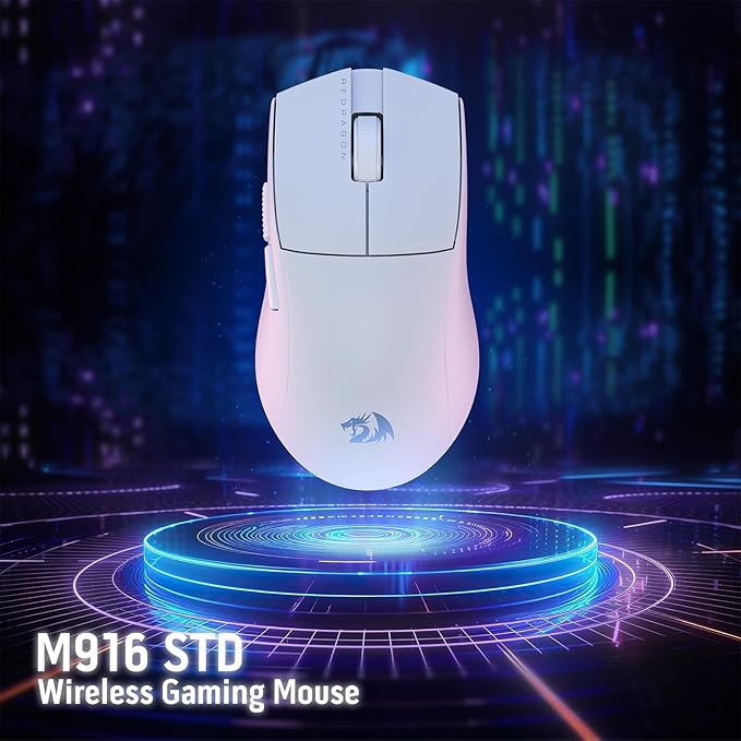 Redragon M916 STD 3-Mode Wireless Gaming Mouse, 49G Ultra-Light 24K DPI Mice w/Ergonomic Natural Grip Build, Full Programmable Buttons, Software Supports DIY Keybinds & DPI