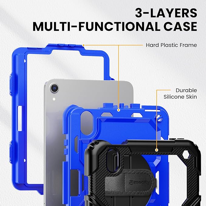 Timecity Case for iPad mini 7 (A17 Pro) 2024/ Mini 6 2021 8.3 inch, Full-Body Drop Protection Case with Screen Protector Pencil Holder&Rotating Stand Hand Strap for iPad mini 7th/6th Gen-Dark Blue
