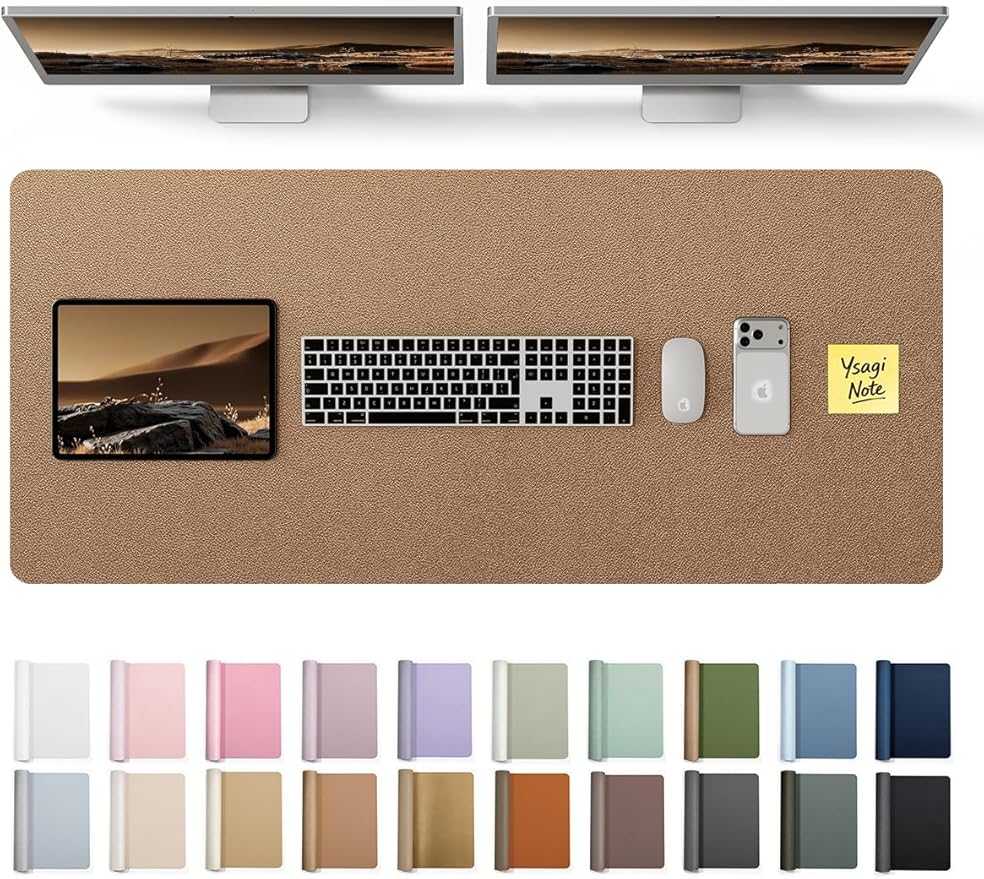 YSAGi Leather Desk Pad Protector, Office Desk Mat, Large Mouse Pad, Non-Slip PU Leather Desk Blotter, Laptop Desk Pad, Waterproof Desk Writing Pad for Office and Home (Bronze, 47" x 17")