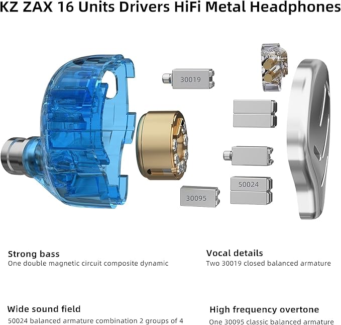 CCA KZ Zax in Ear Monitor Headphones 16 Units 7BA 1DD Hybrid Drivers HiFi IEM Earphones High Clarity Metal Gaming Earbuds with 2 Pin Detachable Cable