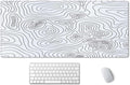 SSOIU White Topographic Desk Mat - Extended Gaming Mouse Pad (35.5x15.7 in), Large Non-Slip Rubber Base with Stitched Edges