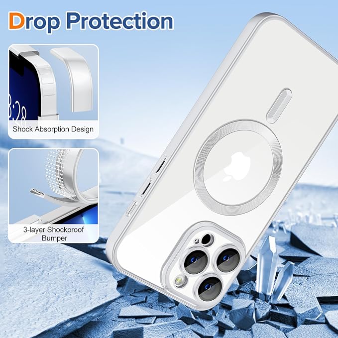 Hython Magnetic Clear for iPhone 13 Pro Case with Camera Lens Protector [Compatible with MagSafe] Luxury Plating Edge Slim Soft TPU Cover Protective Phone Case for iPhone 13 Pro 6.1", Matte Silver
