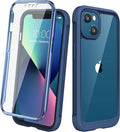 Diaclara Designed for iPhone 13 Case, Full Body Rugged with Built-in Touch Sensitive Anti-Scratch Screen Protector, Soft TPU Bumper Case for iPhone 13 6.1" (Dark Blue and Clear)
