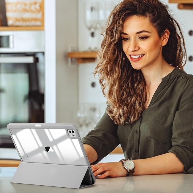 New Compatible with iPad Pro 13 inch Case M5 2025/M4 2024 with Built-in Pencil Holder, Kidopire for iPad Pro 13 Case with Hard Clear Back Shell, Support Pencil Pro, Auto Wake/Sleep, Light Gray