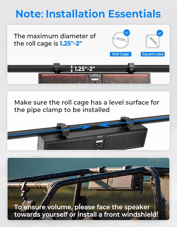 KEMIMOTO 6-Speaker Metal UTV Sound Bar, 25-inch IP65 Waterproof Golf Cart Sound Bar, ATV Speaker Bluetooth with RGB, SxS Soundbar Compatible with Polaris RZR Can-Am w/ 1.25 in - 2 in Roll Bar