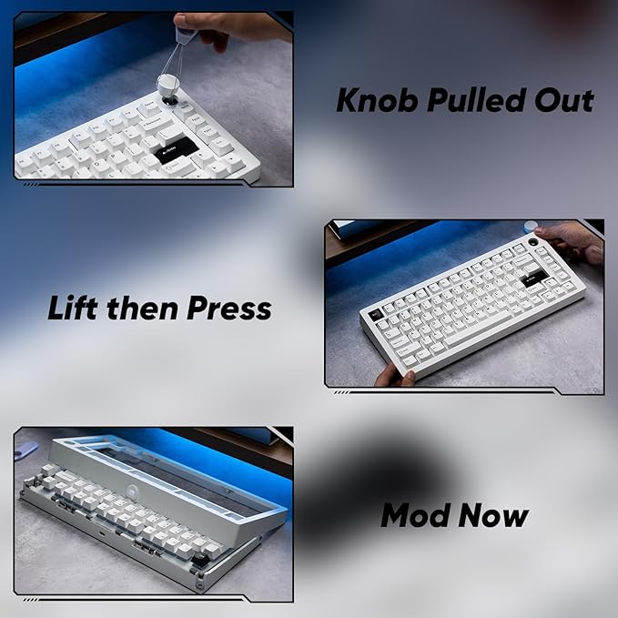 MONSGEEK M1 V5 Aluminum Mechanical Keyboard 75% Quick Release Gaming Keyboard Blcak on White with Knob 8000 mAh RGB Hot-swappable Pre-lubed Cilantro Switch