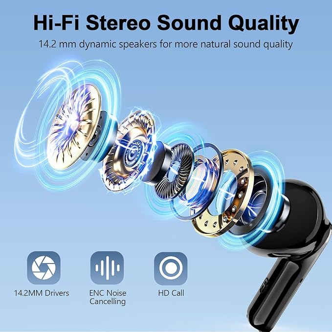 Wireless Earbuds, Bluetooth 5.3 Headphones LED Power Display, 2026 New Wireless Earphones, 4 ENC Noise Cancelling Mic, HiFi Stereo, 48H Playtime Mini Case IP7 Waterproof for Sport Walk