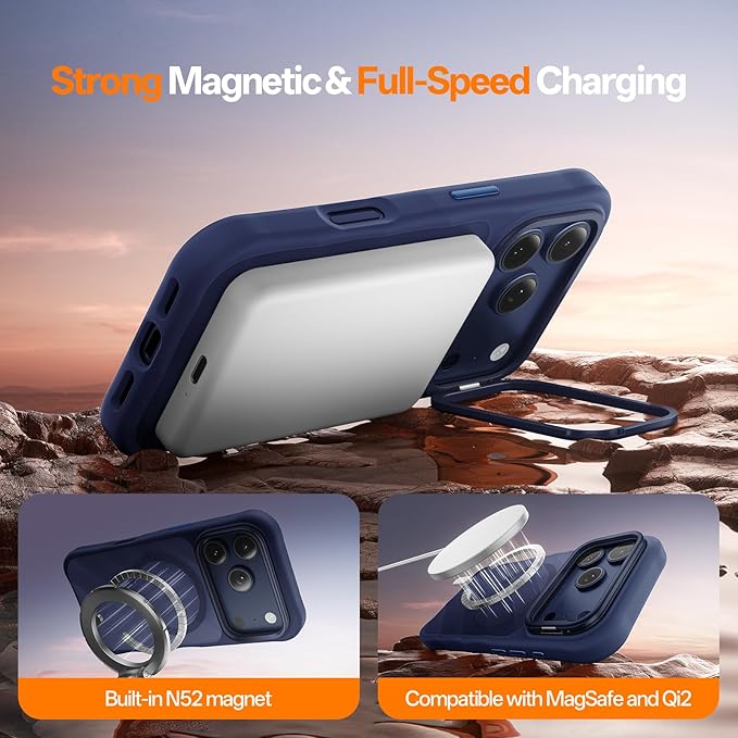 3-in-1 Set for iPhone 17 Pro Max Case with Camera Stand [1 Screen Protector & 1 Camera Lens Protector ][Fits MagSafe][Shockproof & Magnetic][Translucent Matte]Fashion Phone Case for 17 Pro Max(Blue)