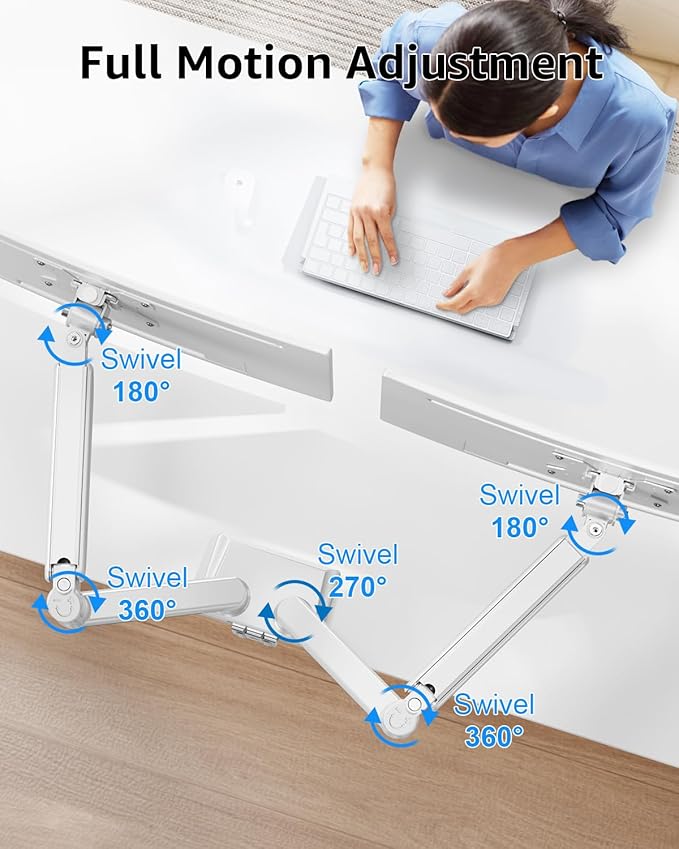 Dual Monitor Stand fits up to 32 inch, 4.4-22 lbs Computer Screens, Dual Monitor Desk Mount Height Adjustable, Monitor Arms for 2 Monitors, Home Office VESA Mounts, Freelift White