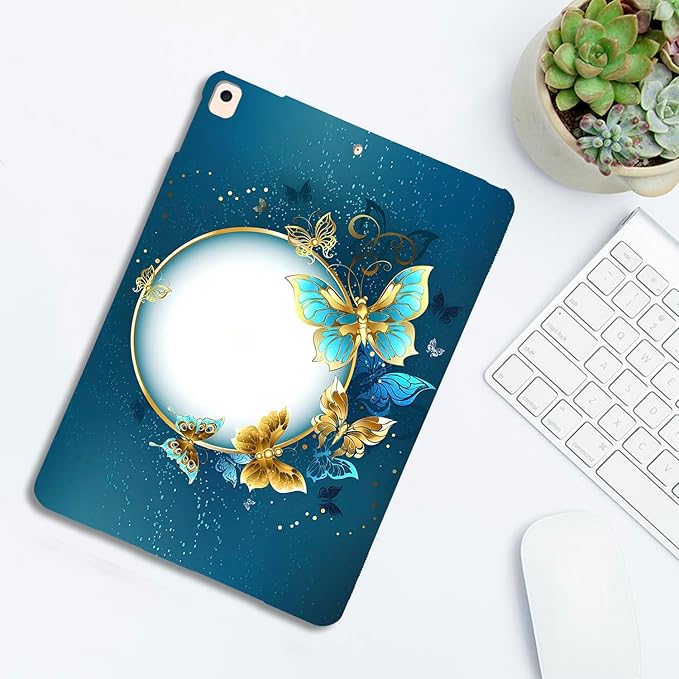 Dteck for iPad Air 3rd Generation Case 2019, iPad Pro 2017 Case 10.5-Inch, Soft Silicone Basic Tablet Case, Slim Fit Ultra Thin Lightweight Back Cover Case, Cute Cartoon TPU Case, Gold Blue Butterfly