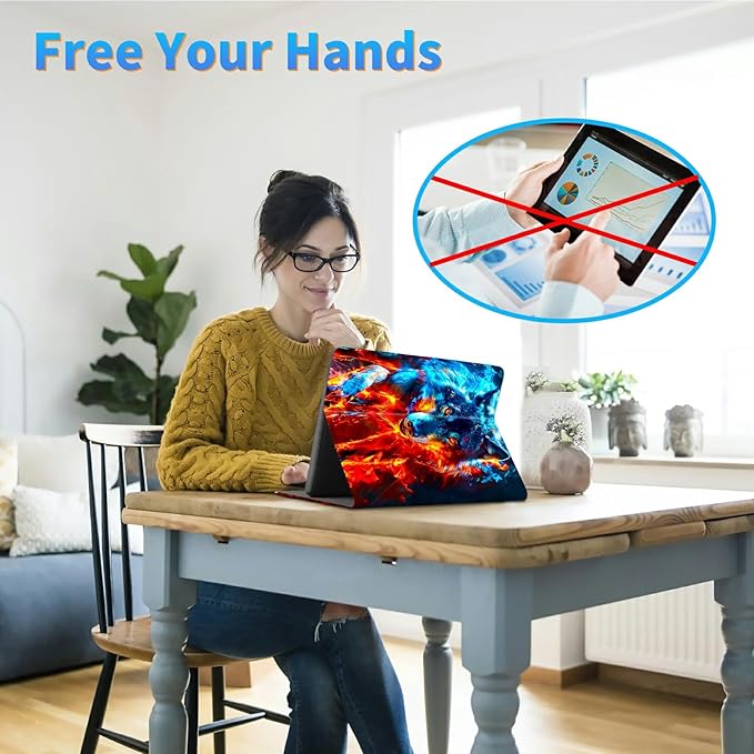for 6.8" Kindle Paperwhite (11th Generation 2021) and Kindle Paperwhite Signature Edition Case, Slim Kickstand Stand Leather Smart Cover with Auto Wake/Sleep, Red Blue Flaming Wolf