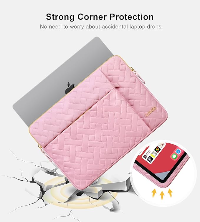 Lacdo Laptop Sleeve Case for 15 inch New MacBook Air M5/A3448 (2026), M4 A3241 2025, M3 A3114, M2 A2941 2024-2023, 15 inch MacBook Pro A1990 A1707 Computer Bag with Accessory Pocket, Sakura Pink