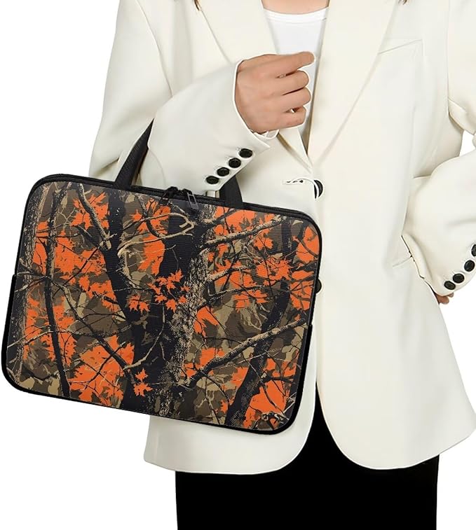 Orange Camo Forest Laptop Sleeve 15 Inch Womens Mens Laptop Tote Bag Waterproof Computer Tablet Handbag Case with Handle Carrying Case Laptop Cover for Travel/Business/School/Office