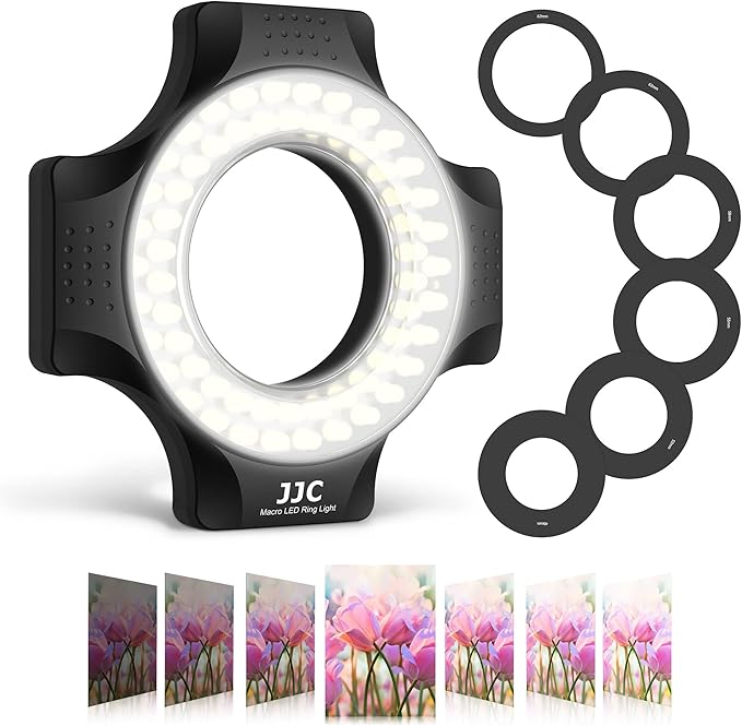 JJC Macro Ring Light for DSLR Macro Lens Canon EF 100mm f2.8L/RF 100mm f2.8L/EF-S 60mm f2.8/Nikon AF Micro 60mm f2.8D/AF-S DX Micro 40mm f2.8G/Z MC 50mm f2.8 with 49/52/55/58 62/67mm Adapter Rings