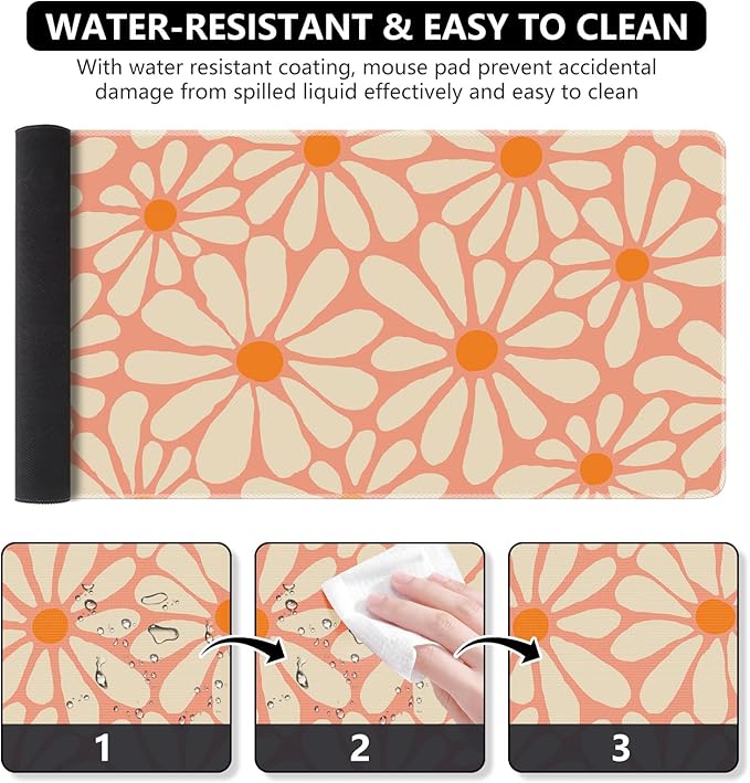 iCasso Desk Mat, Desk Matt for Desktop, Cute Desk Pad Mat, XXL Large Mouse Pad for Desk, Anti-Slip Big Mousepad with Stitched Edges, Keyboard Pad Mouse Mat for Computer, Work, Gaming (Orange Floral)