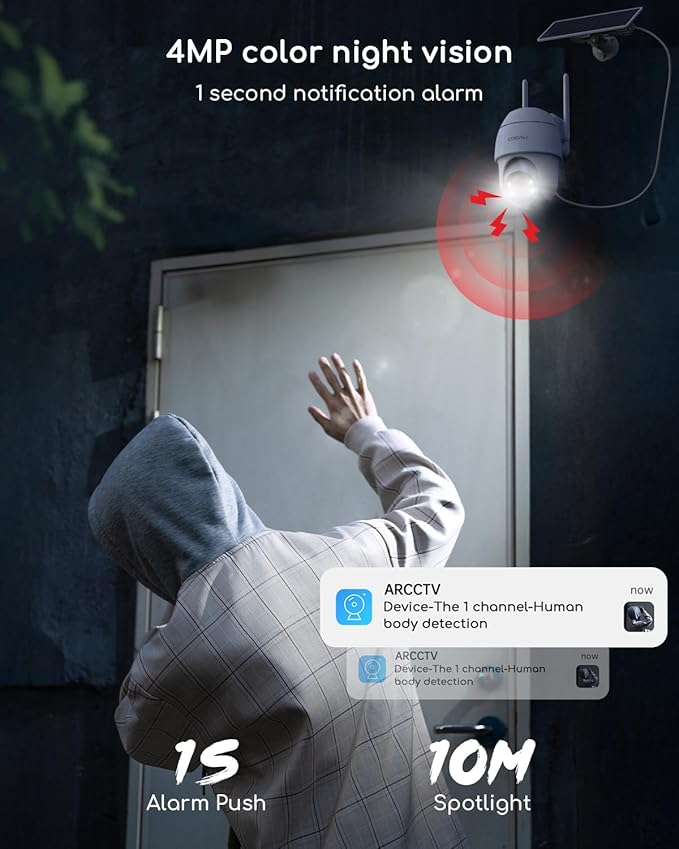COOAU 4MP Solar Security Cameras Wireless Outdoor, 64GB Local Storage Outdoor Camera Wireless System, 360° Home Security, 5GHz & 2.4GHz WiFi, No Monthly Fee, Color Night Vision, PIR Motion Detection