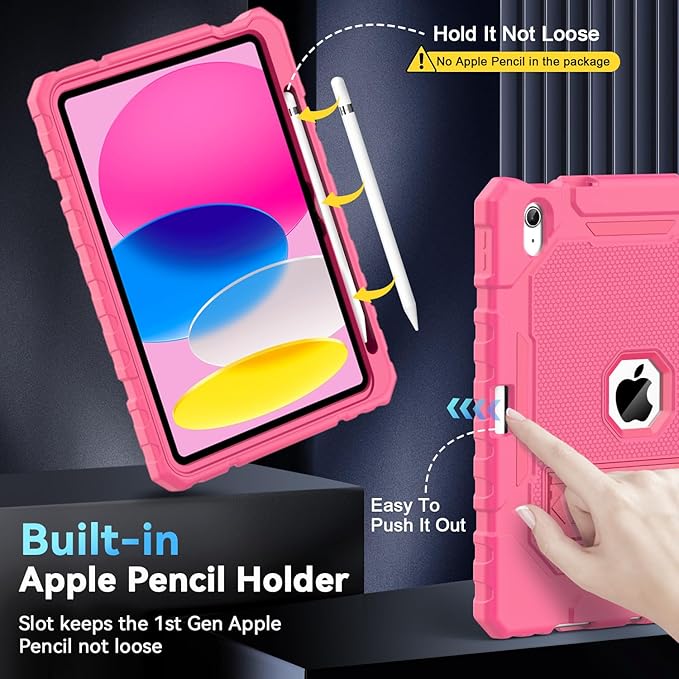 Grifobes for iPad A16 Case 11th Generation 11 inch 2025 / iPad 10th Generation Case 10.9 inch 2022, Heavy Duty Military Grade Shockproof Cover with Pencil Holder for i Pad 11/10 Gen (Pink)