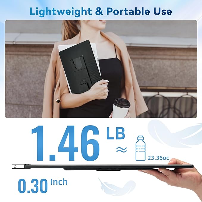 Portable Monitor 16" 1200P FHD Laptop Screen Extender, Horizontal Vertical Monitors with Detachable Kickstand, Built-in Speakers, Plug & Play Computer Gaming Travel Monitor for Wins Mac Chrome Phone