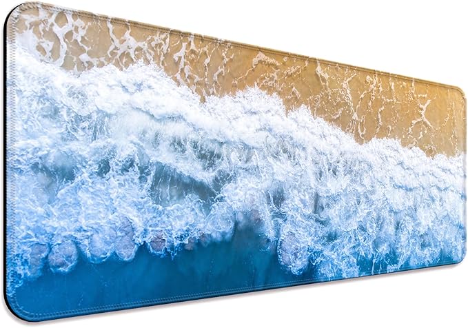 Beach Ocean Waves Gaming Desk Mat, Computer Keyboard Large Extended Sea Mouse Pad for Office and Home, 31.5×11.8 Inches, XL, Blue