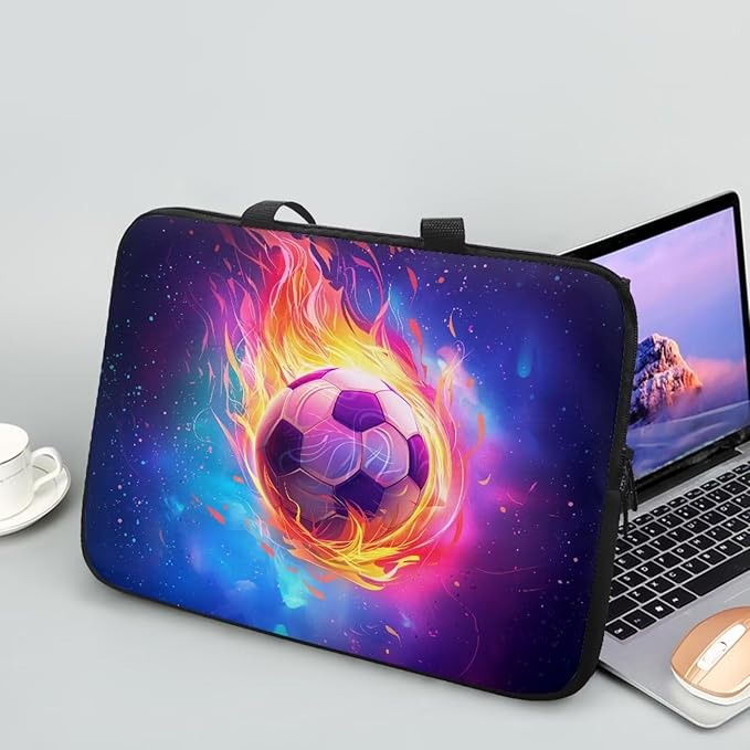 Fire Soccer Ball Laptop Sleeve Case for Women Men 12 Inch Laptop Protector with Multiple Uses Lightweight Computer Sleeve Tablet Bag Laptop Carrying Case Gifts for Boys, Galaxy Space