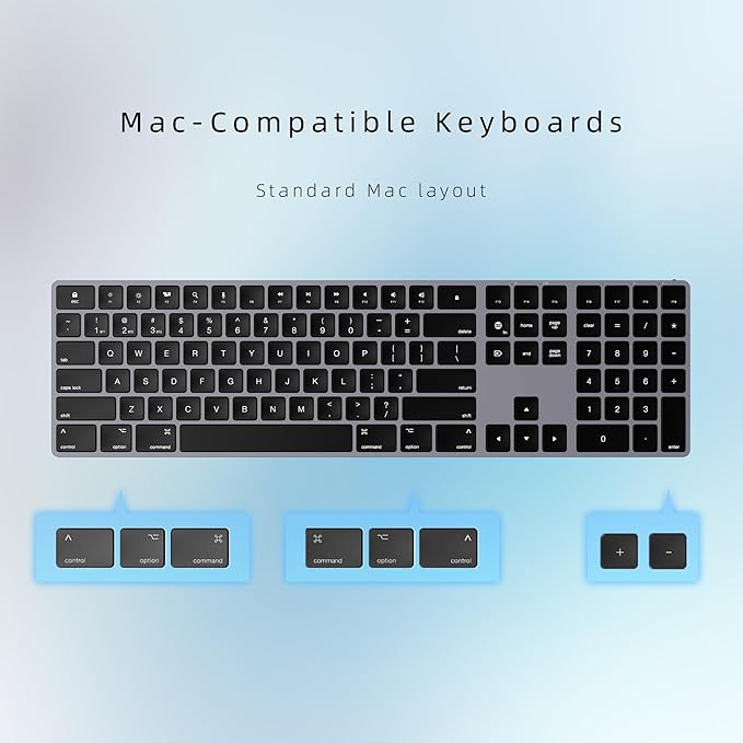 Bluetooth Slim Keyboard for Mac, Aluminum Rechargeable Keyboard Wireless, Low-Profile Silent Flat Key Compatible with Apple iMac, MacBook, Mac and iOS, Full Size - Space Gray