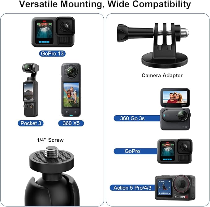 Triple Suction Cup Car Mount Kit for Insta360 with Extension Pole/Selfie Stick, Strong Vacuum Suction Cup Windshield Dashboard Camera Mount for Insta360 x5, GoPro, DJI OSMO with Action Camera Adapter