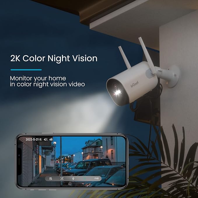 ieGeek Security Cameras Wireless Outdoor, 2K Solar Camera Security Outdoor with Spotlight & Siren, AI Detection Wireless Cameras for Home Security, 3MP Color Night Vision/2-Way Talk/Works with Alexa