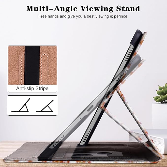 Case for iPad Air 13 inch M4 2026/M3 2025/M2 2024 with Pencil Holder & Card Slots & Auto Sleep, Embossed PU Leather Stand Magnetic Shockproof Cover Case for iPad Air 13 - Diamond Peach