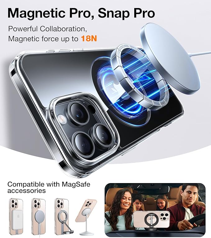 TORRAS Upgraded 360 Rotatable Magnetic Ring for iPhone 16 Pro Max Case, Fit for MagSafe with Stand Ring Holder, 16FT Mil- Grade Shockproof Translucent for iPhone 16 Pro Max Phone Case Ostand, Clear