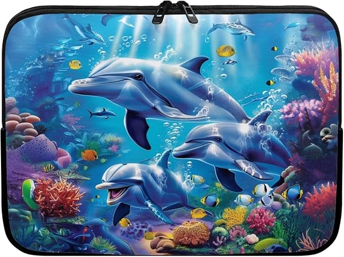 Dolphin Laptop Sleeve for Women Men 12 inch Laptop Accessories with Versatile Uses Lap Top Case Portable Computer Sleeve Laptop Pouch Ideal Gifts for Holidays Blue