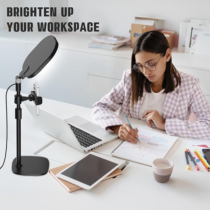 Desk Ring Light with Stand and Phone Holder, 3000K-6500K Adjustable Computer Ringlight, Video Conference Light for Zoom Meeting, Video Calls, Webcam, Desktop Light for Video Recording, CRI 97.8