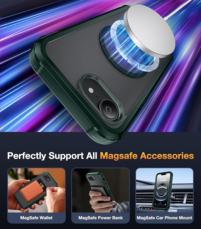 Diaclara Magnetic Designed for iPhone 16e / 17e Case, Full Body Rugged Case with Built-in Touch Sensitive Anti-Scratch Screen Protector, Soft TPU Bumper Case for iPhone 16 17 e 6.1" (Clear Green)