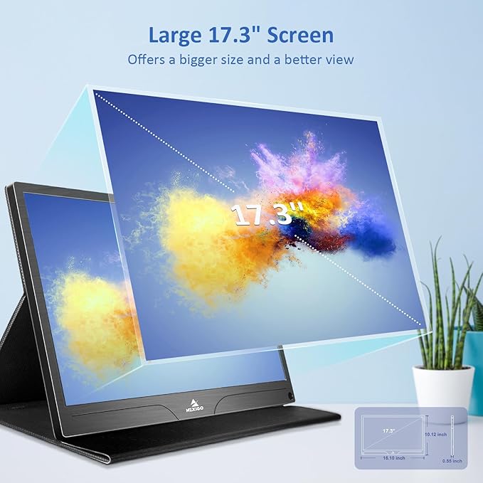 NexiGo 4K Portable Monitor 17.3 Inch, 400 Nits, FreeSync, 100% Adobe RGB, HDR IPS Display, Dual Speakers Eye Care Screen with OTG Expansion, for Laptop PC/MAC/Console/PS5, VESA & Smart Cover