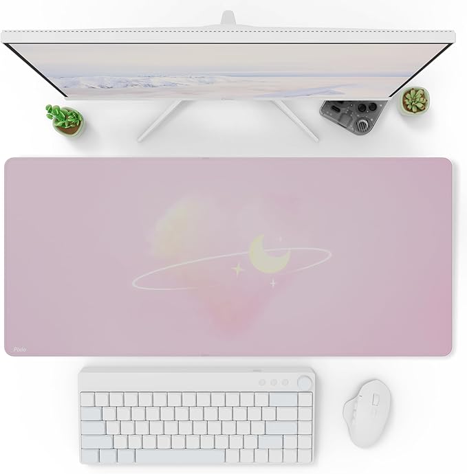 Pixio Mouse Pads - 36 x 16 inch XXL Celestial Love Pink Multifunctional Large Desk Mats for Gaming, Office, Desktop Anti-Slip Waterproof Washable Computer Mouse Mat