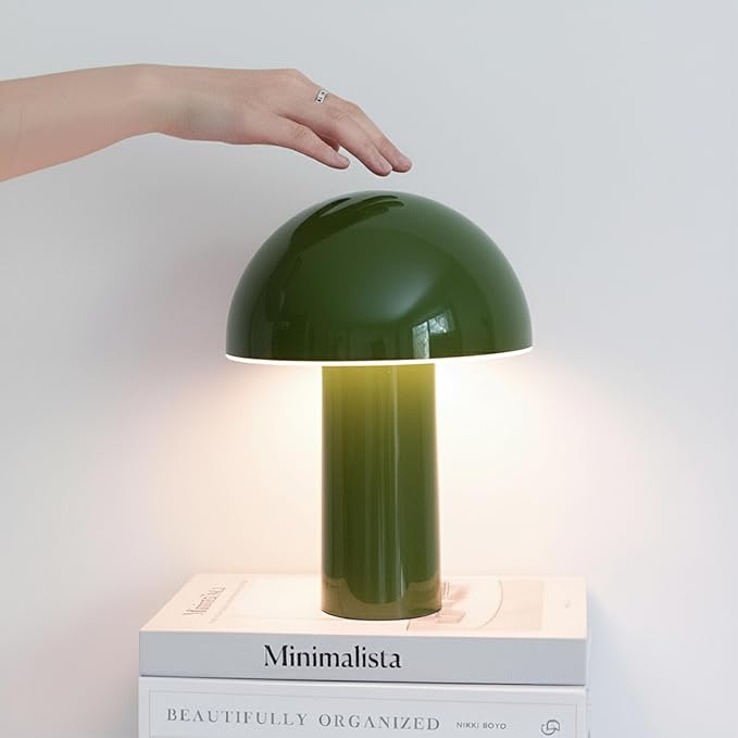 Brightech Celia Table Lamp – 10" Touch-Controlled Mushroom Desk Lamp, Cordless & Dimmable LED, Portable Bedside Night Light, Sustainable Mood Light, Recycled Modern Patio Lamp for Home Décor – Green