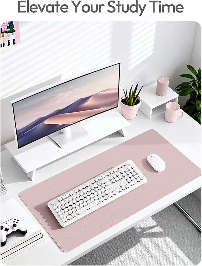 YSAGi Leather Desk Protector, Office Mat, Large Mouse Mat, Non-Slip PU Leather Blotter, Laptop Desk Mat, Waterproof Writing Pad for Office and Home (Grayish Lavender, 31.5" x 15.8")