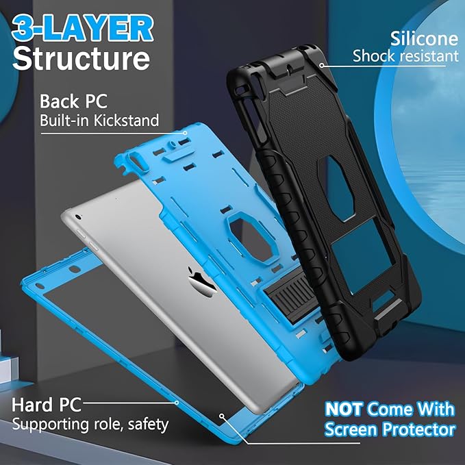 ZoneFoker 9.7" Case for iPad 6th/5th Generation 2018/2017, Air 2/Air 1st/Pro 9.7, Heavy Duty Shockproof Protective Cover with Built-in Stand for iPad 6/5 Gen (Black+Blue)