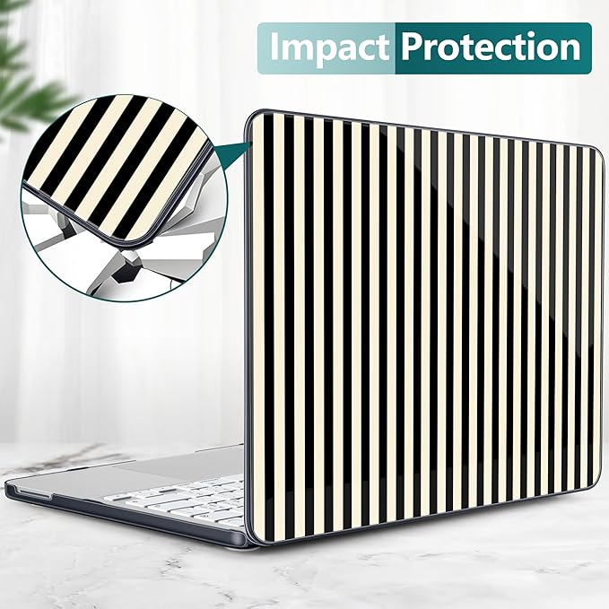 DONGKE for MacBook Neo 13 Inch Case 2026 (Model A3404, A18 Pro chip), Stylish Pattern Protective Hard Shell with Screen Protector, Keyboard Cover & USB-C Adapter - Black & Cream Stripes
