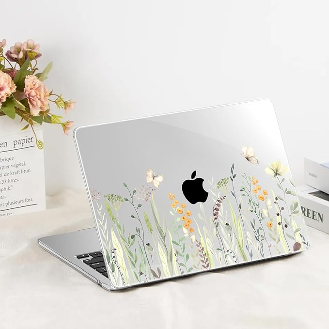 G JGOO Compatible with MacBook Air 13 inch Case 2026 2025-2022 M5 A3449 M4 A3240 M3 A3113 M2 A2681, Clear Hard Shell for MacBook Air 13.6 inch Case +Keyboard Cover +Screen Protector, Green Plant