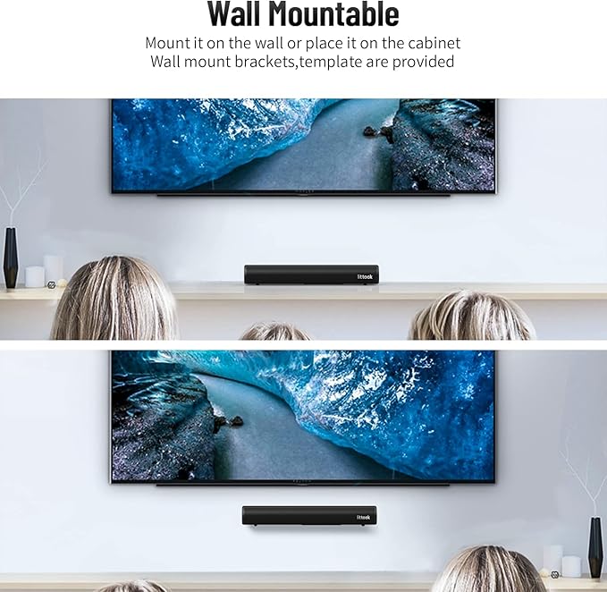 LITTOAK Sound Bar for TV, BT 5.0 Soundbar, 50 Watt 16 Inch Soundbars for Home Audio, Gaming, Projectors, TV Speakers Supports HDMI ARC/Optical/RCA/USB/AUX in and Sub Out Connection, Wall Mountable