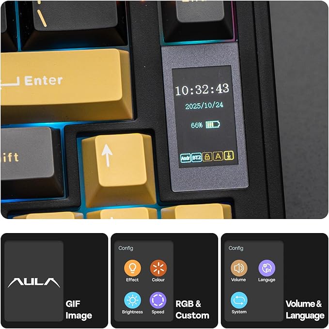 EPOMAKER X Aula EA75 MAX Wireless Gaming Keyboard with Screen & Knob, 5000mAh, Hot-Swap, Lubed Switches, RGB Backlit, Creamy Gasket, 75% Mechanical Keyboard (Black, Reaper Switch)