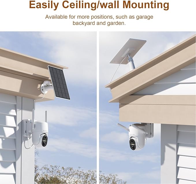 HOSAFE.COM Home Security Cameras Wireless Outdoor, 2K Outdoor Camera Wireless WiFi, 360 Camera Solar Powered, PTZ, PIR Sensor, Free Cloud Storage(Need Apply), 2-Way Talk, IP66 Waterproof, 2 Pack