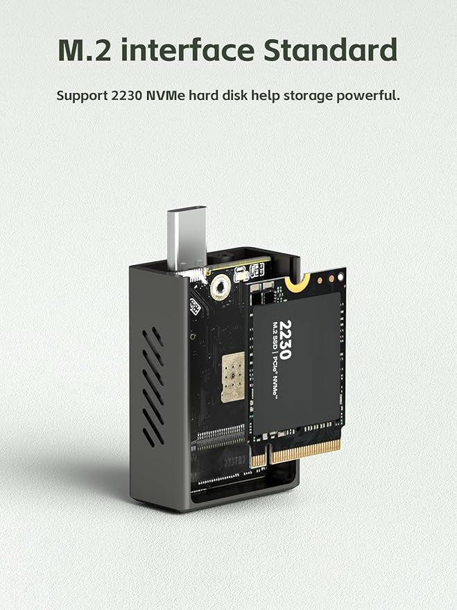 Hagibis 2230 M.2 NVMe SSD Enclosure with Cooling Fan for iPhone 16 15 Pro Max ProRes, USB 3.2 Gen 2 10Gbps to NVMe PCI-E External M.2 SSD Case for MacBook Laptop iPad Android