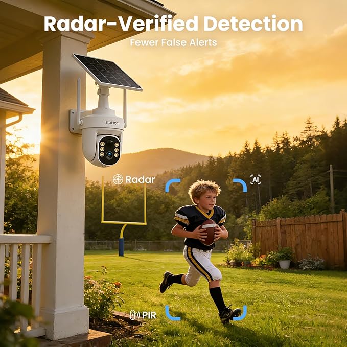 SOLIOM Security Cameras Wireless Outdoor, 6-Camera Solar Security System, 5MP 3K Color Night Vision, Radar Motion Detection, 360° Auto Tracking, No Monthly Fees, 64GB Local Storage