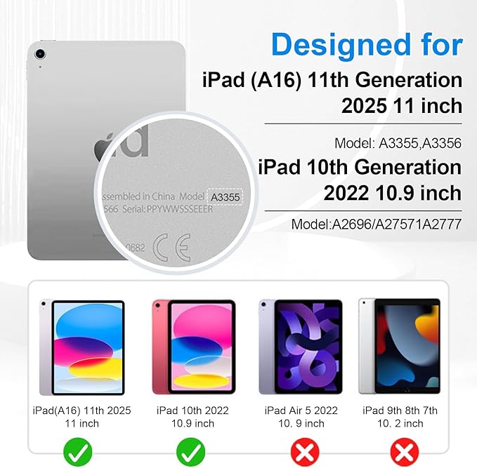 Case for iPad 11th Generation 11 Inch 2025 (A16)/ iPad 10th Generation 10.9 Inch 2022 Case,Slim Stand Smart PU Leather Protective Cover - Ceramic Roses