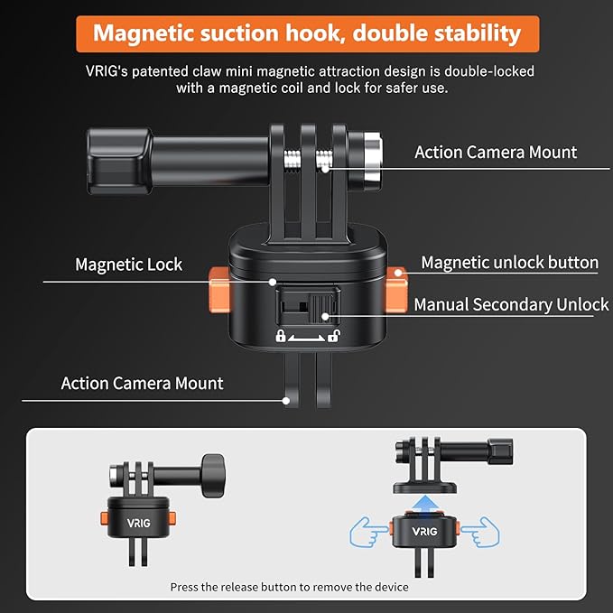 VRIG Mini Quick Release Base Mount for Action Camera, Magnetic Tripod Mount Adapter Compatible with DJI OSMO Action 5Pro/4/3,Go-Pro Hero 13/12/11/10, Akaso, Insta360 (Magnetic Accessories)