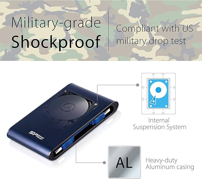 Silicon Power 2TB Rugged Portable External Hard Drive Armor A80, Waterproof USB 3.0 for PC, Mac, Xbox and PS4, Blue
