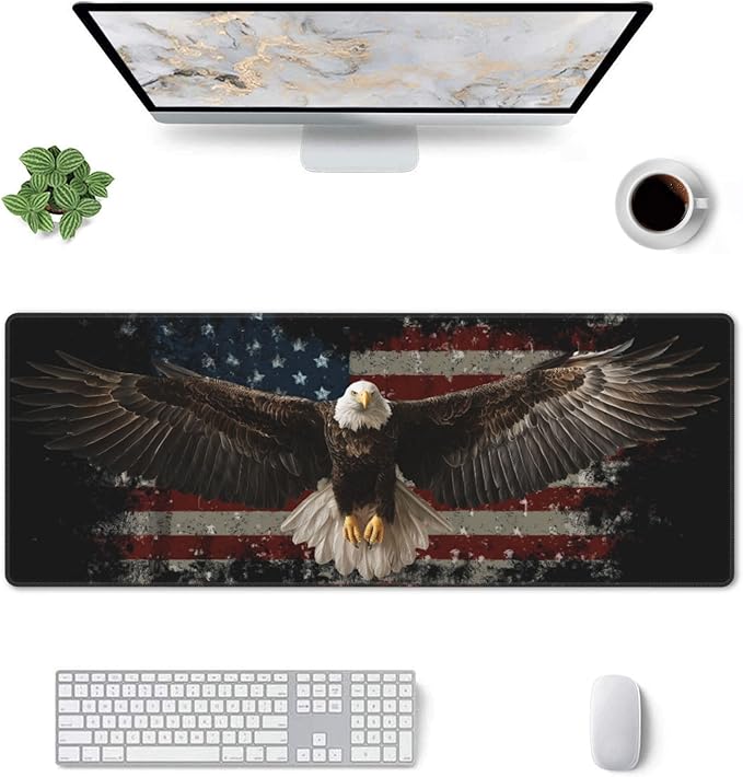 American Flag Bird Mouse Pad Extended Large Gaming Mouse Pad XL Stitched Edges for Gamer Home Office 31.5 X 11.8 Inch